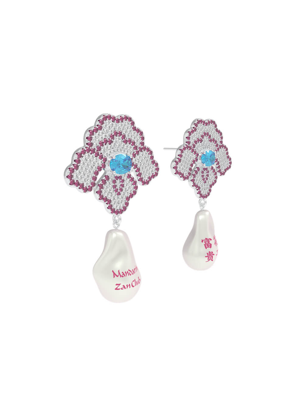 MUKTANK X Mandarin Zan Club Garden Dreams Blossoms Rich Purple Pink Earrings