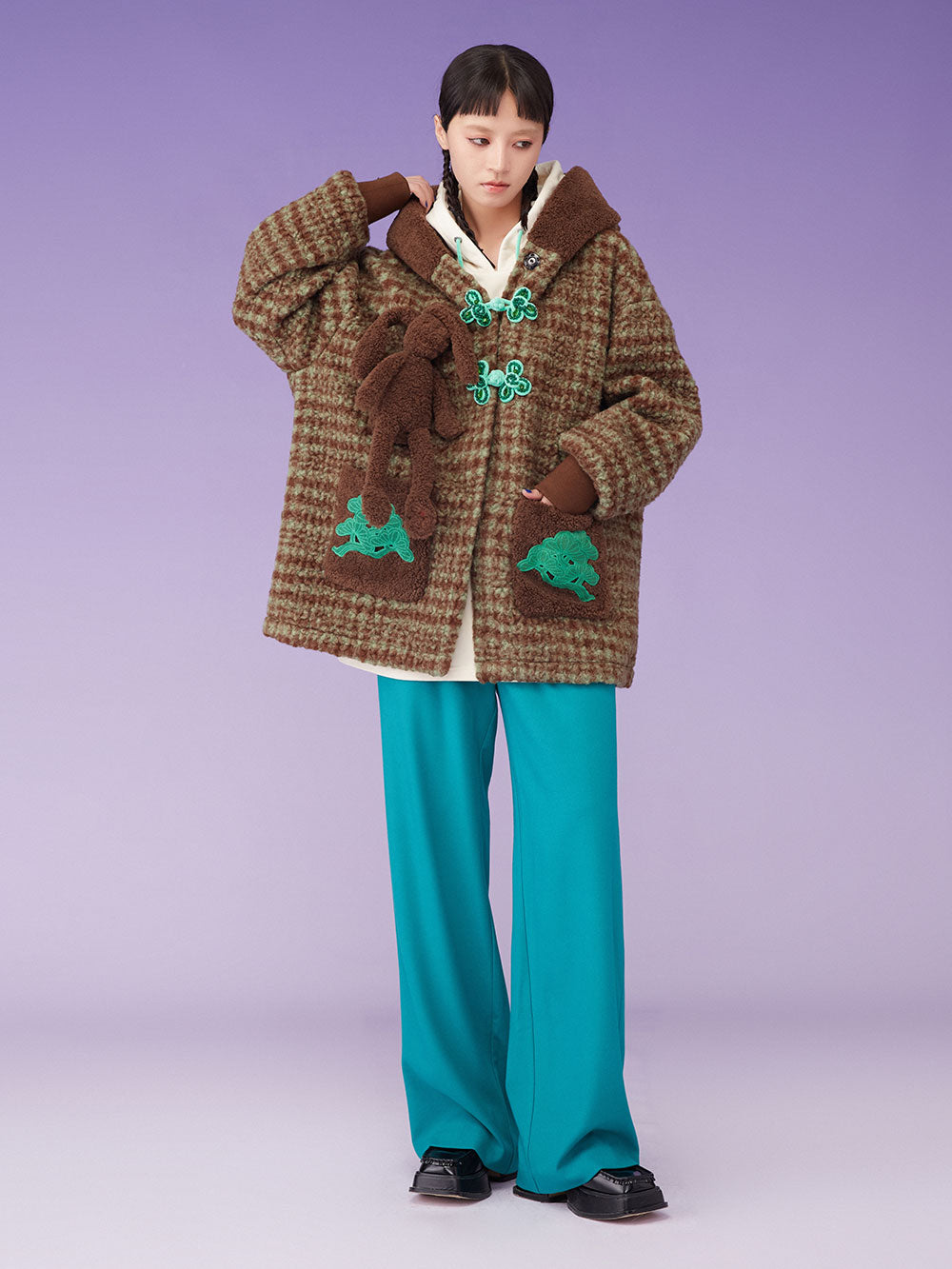 MUKZIN Lambswool Big Pocket Hooded Brown Coat