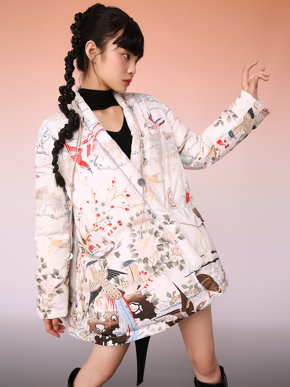 MUKZIN Reversible Design Loose Fit Floral Down Jacket