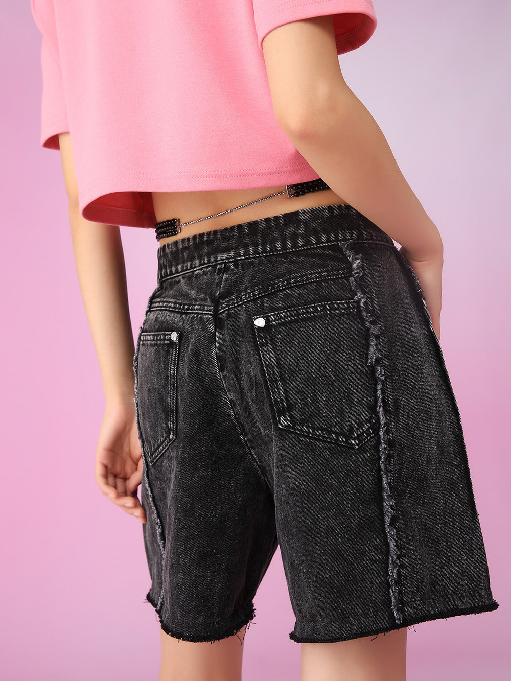 MUKZIN A-Line Black Washed Denim Shorts All-match