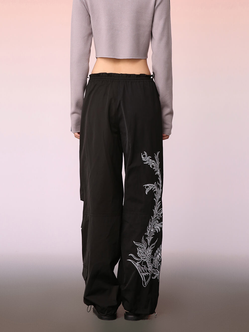 MUKZIN Black Embroidered Pattern Cargo Pants