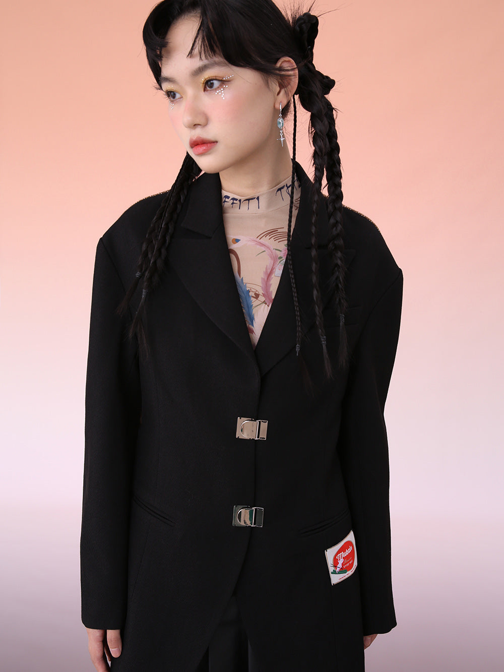 MUKZIN Black Handsome Long Loose Fit Suit Jacket