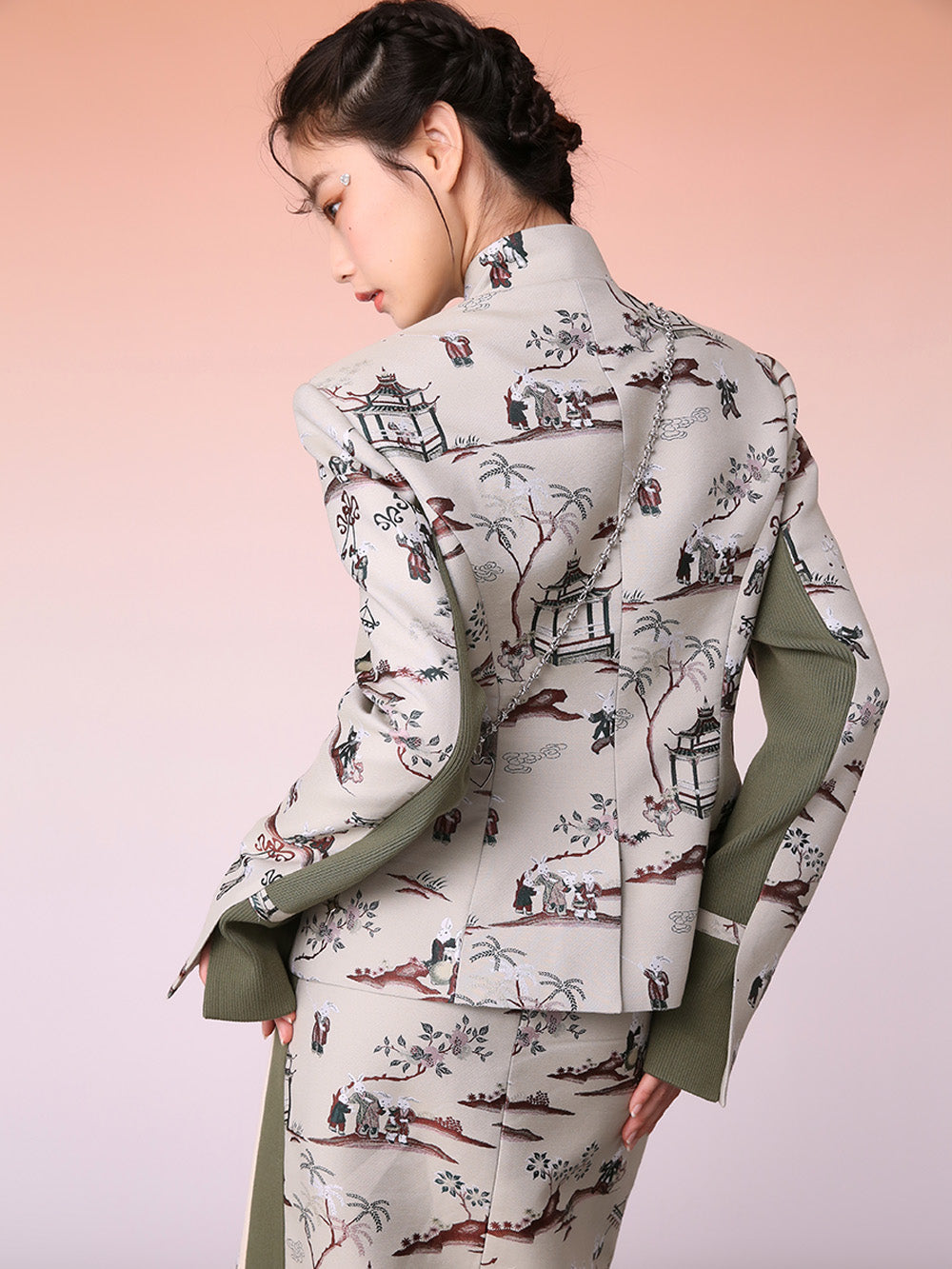 MUKZIN New Chinese Style Waist Stitching Design Jacquard Jacket
