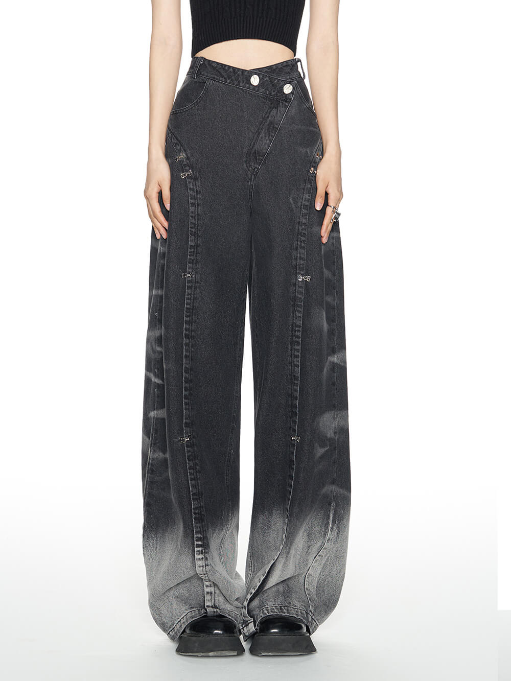 MUKTANK x WESAME Black Loose Straight Wide Leg Jeans Pants