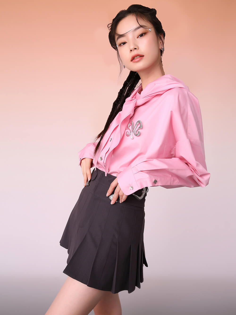 MUKZIN Irregular Detachable Collar Pink Shirt