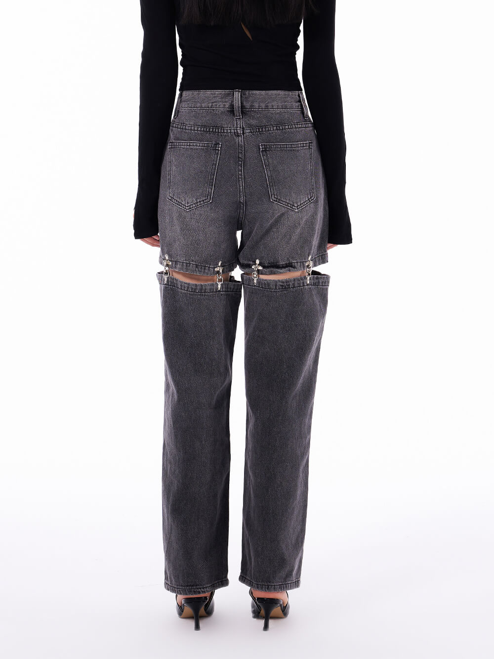 MUKTANK Metal Buckle Loose Two-Piece Denim Jeans