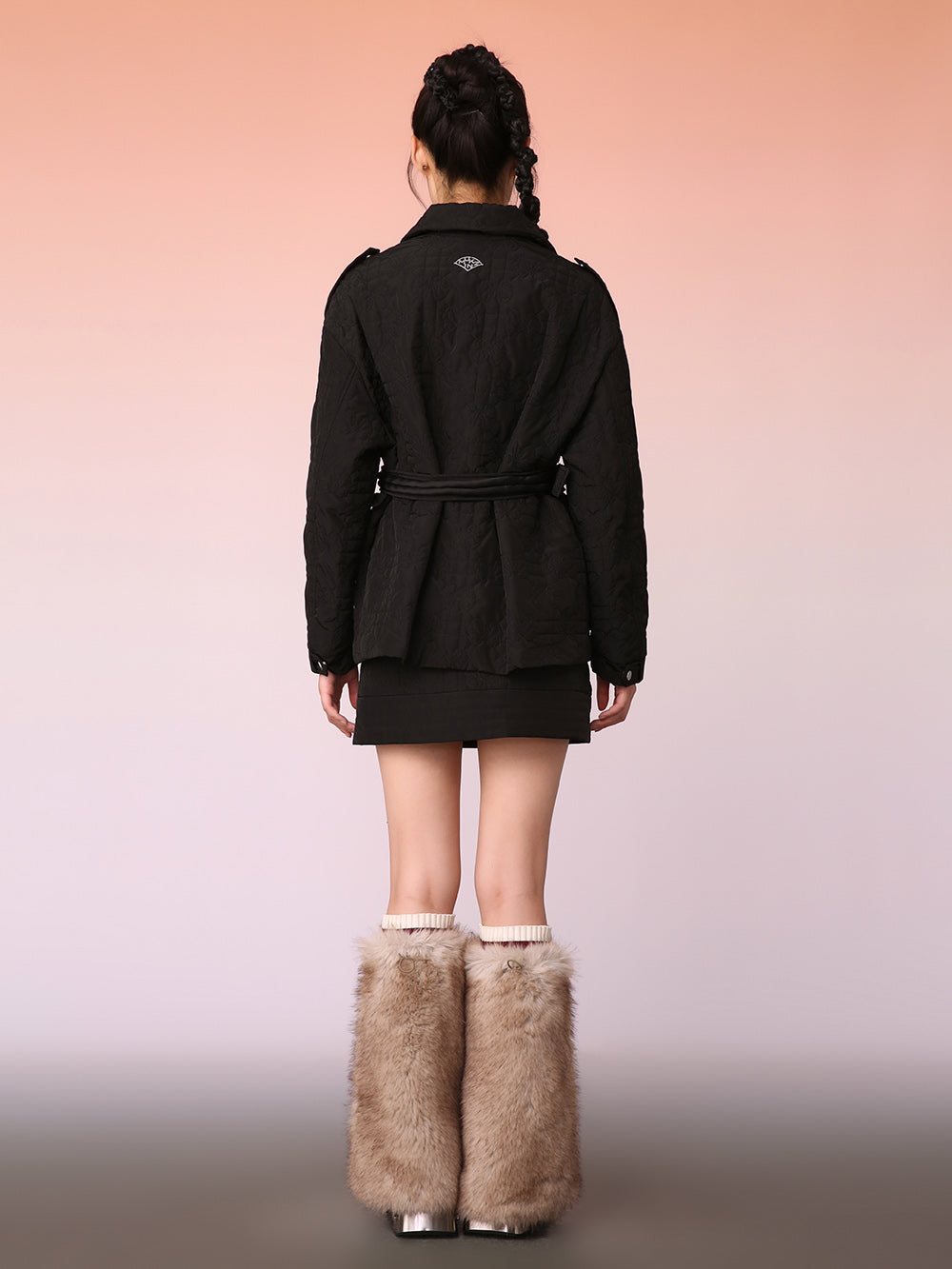MUKZIN Black Knit Jacquard Jacket with Waist Panel