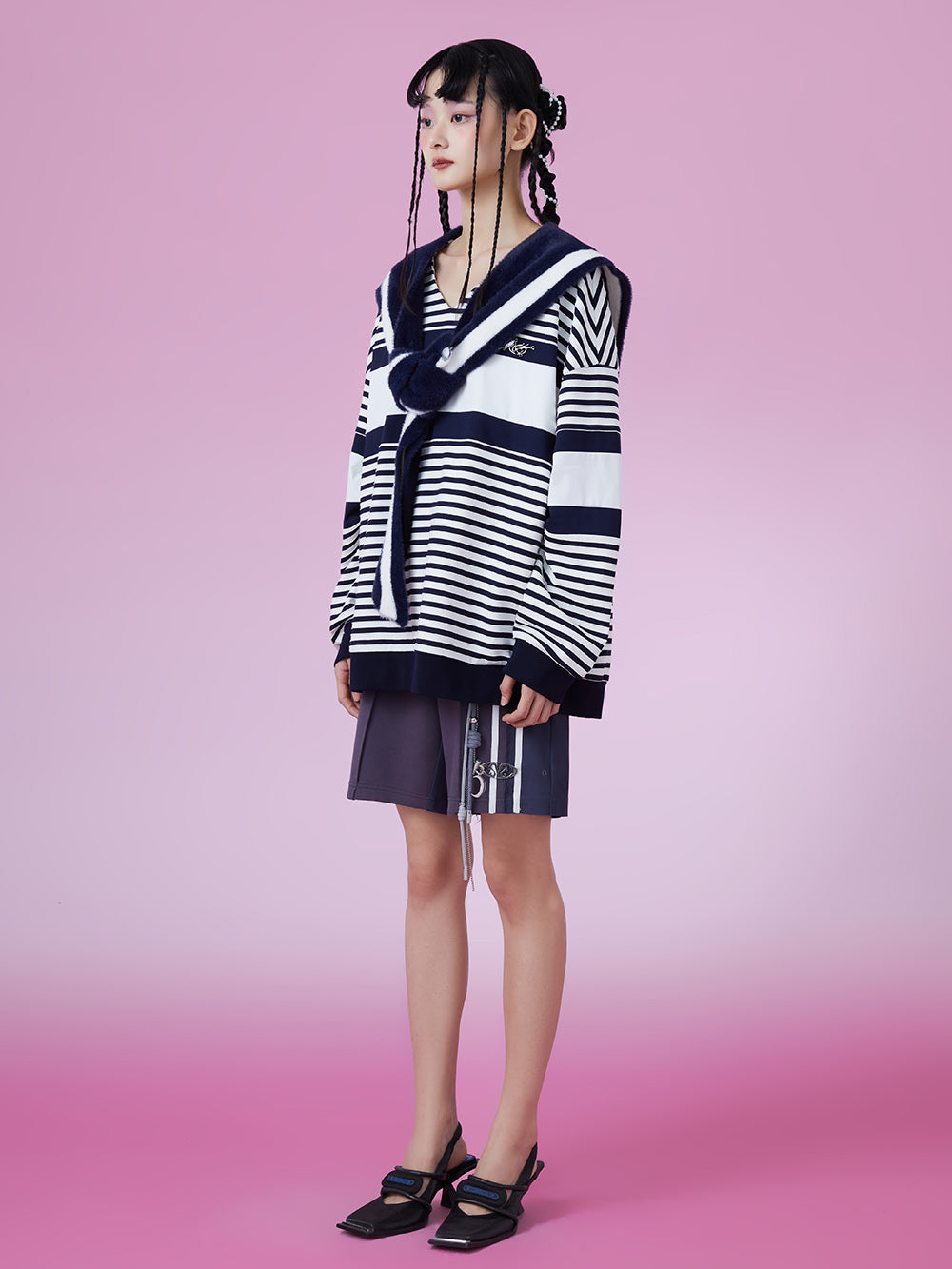 MUKZIN Stripe Casual Loose Fit Unique All-match Hoodie