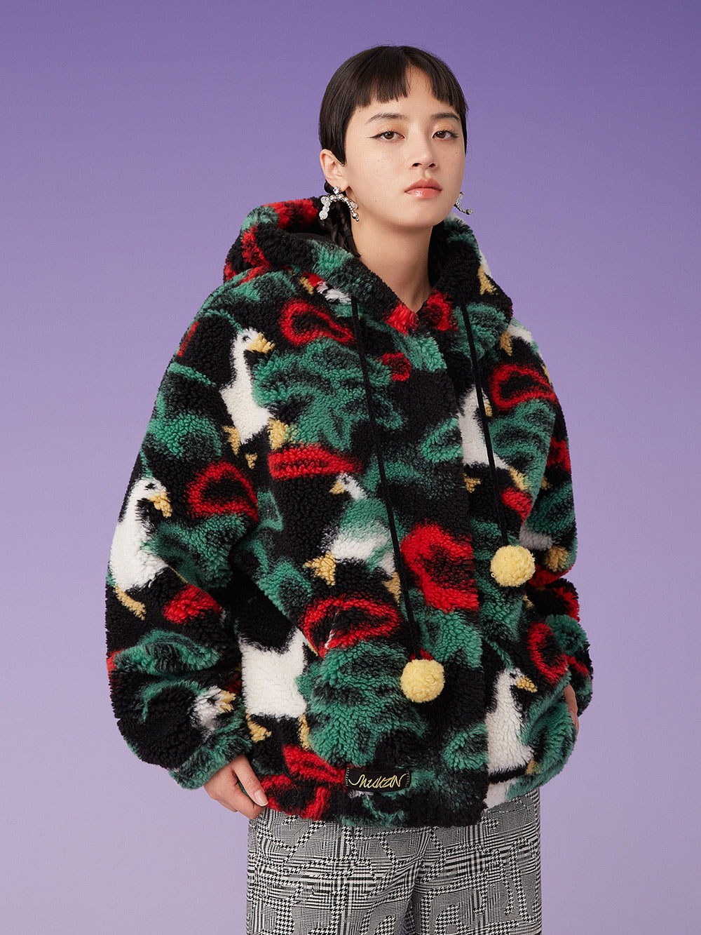 MUKZIN Retro Hooded Grain Plush Eco-friendly Fur Coat