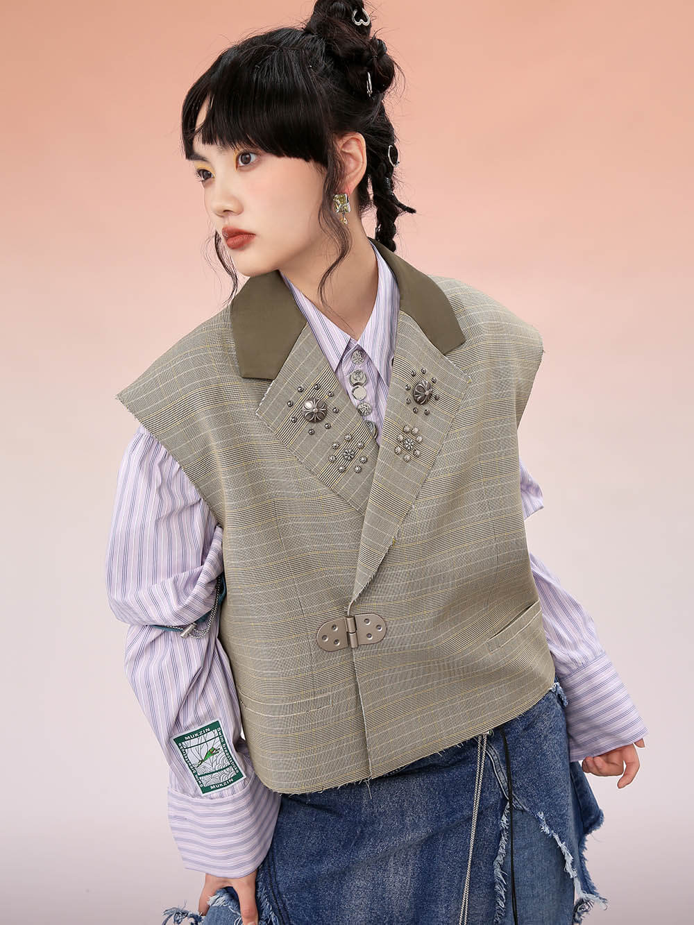 MUKZIN Loose-Fitting Plaid Vest