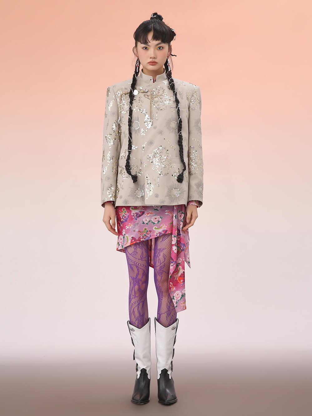 MUKZIN Mid Length Cheongsam Diagonal Collar Chinese Jacket