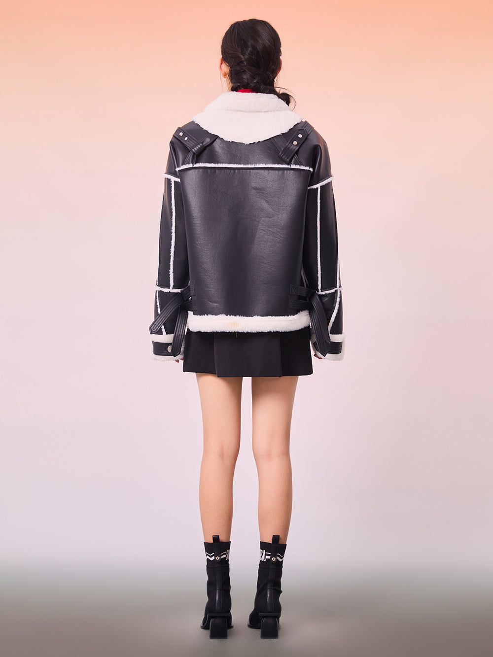 MUKZIN Black and White -Block Lambskin Coat