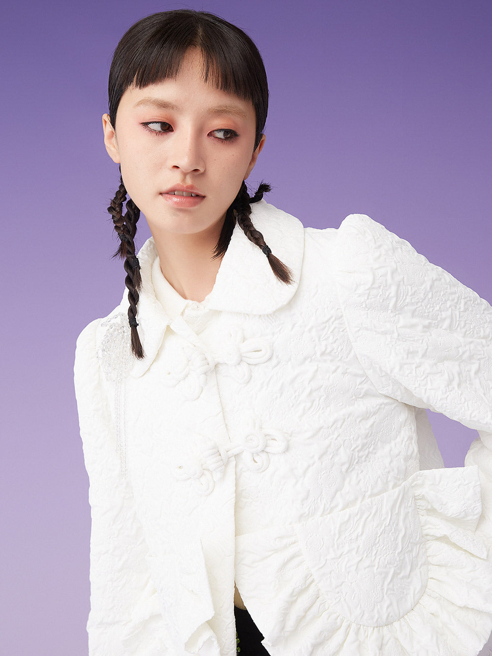 MUKZIN Retro Jacquard Fit Short Coat White