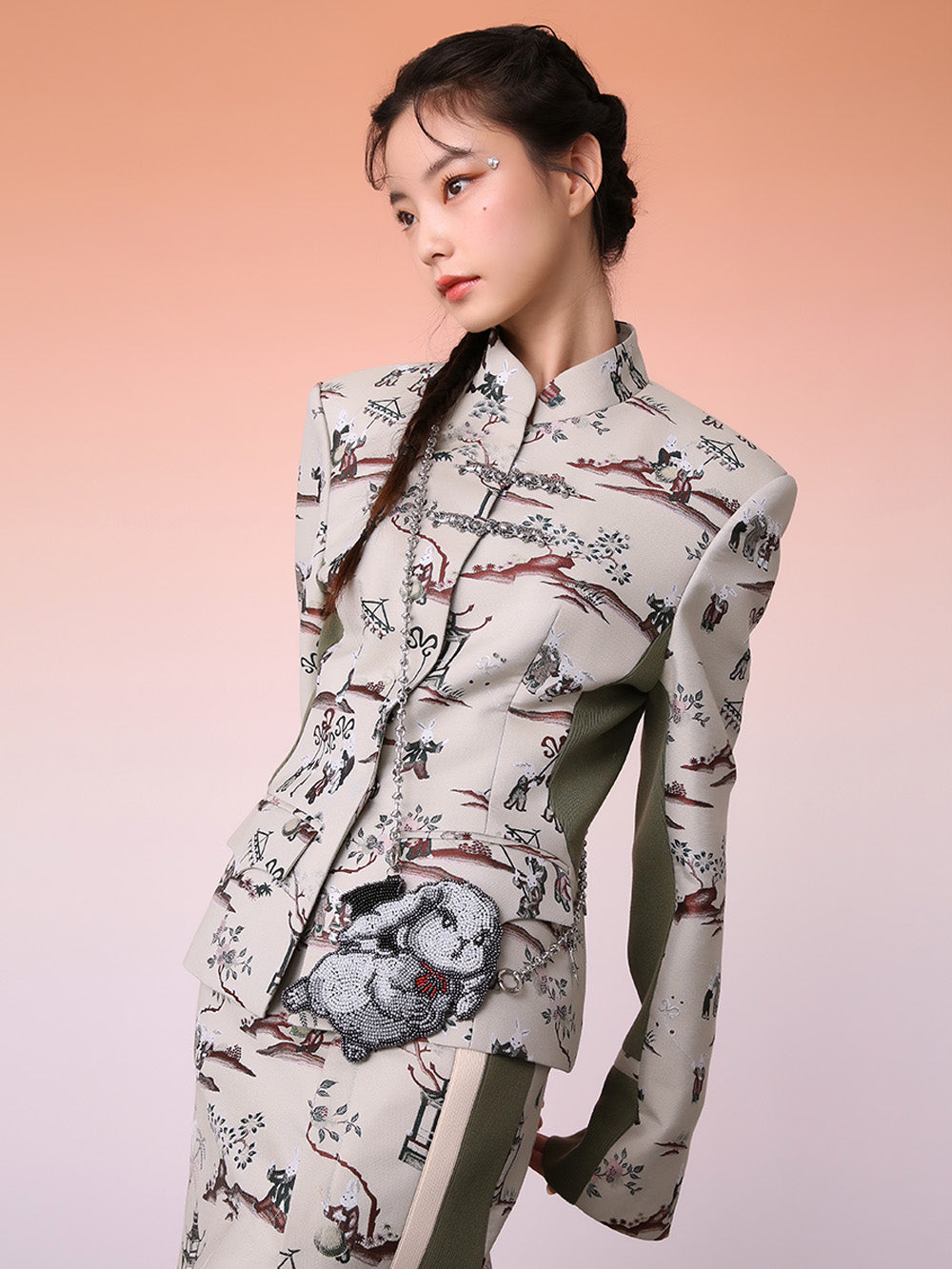 MUKZIN New Chinese Style Waist Stitching Design Jacquard Jacket