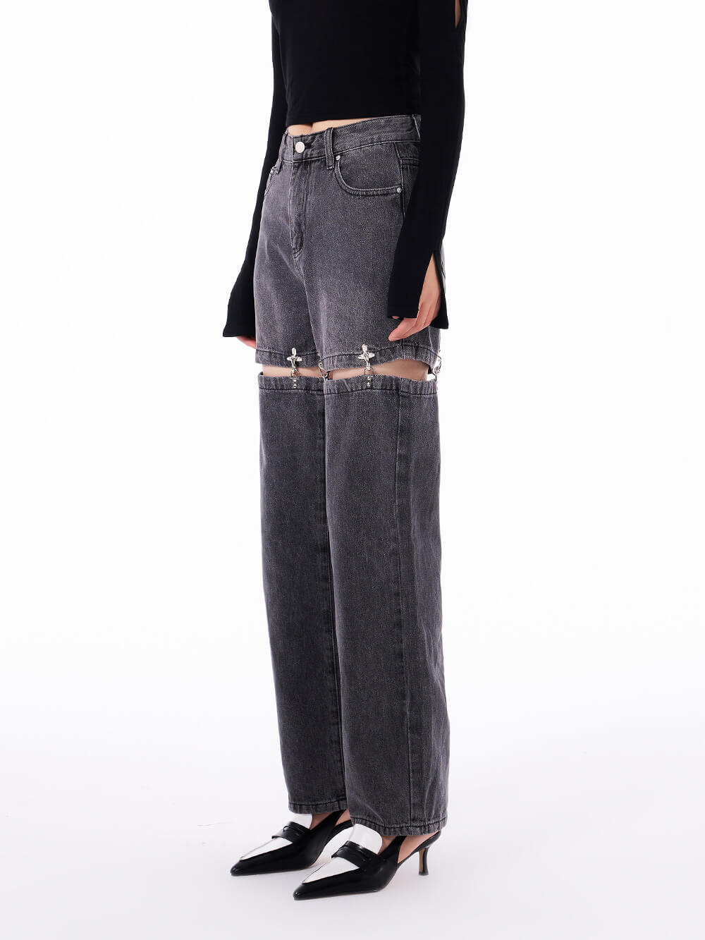 MUKTANK Metal Buckle Loose Two-Piece Denim Jeans