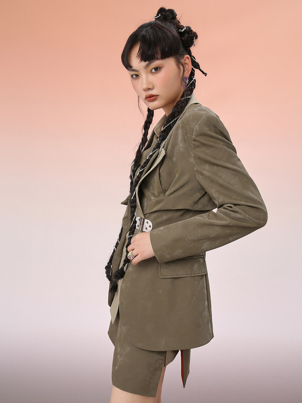 MUKZIN Loose PU Patchwork Plaid Blazer Coat