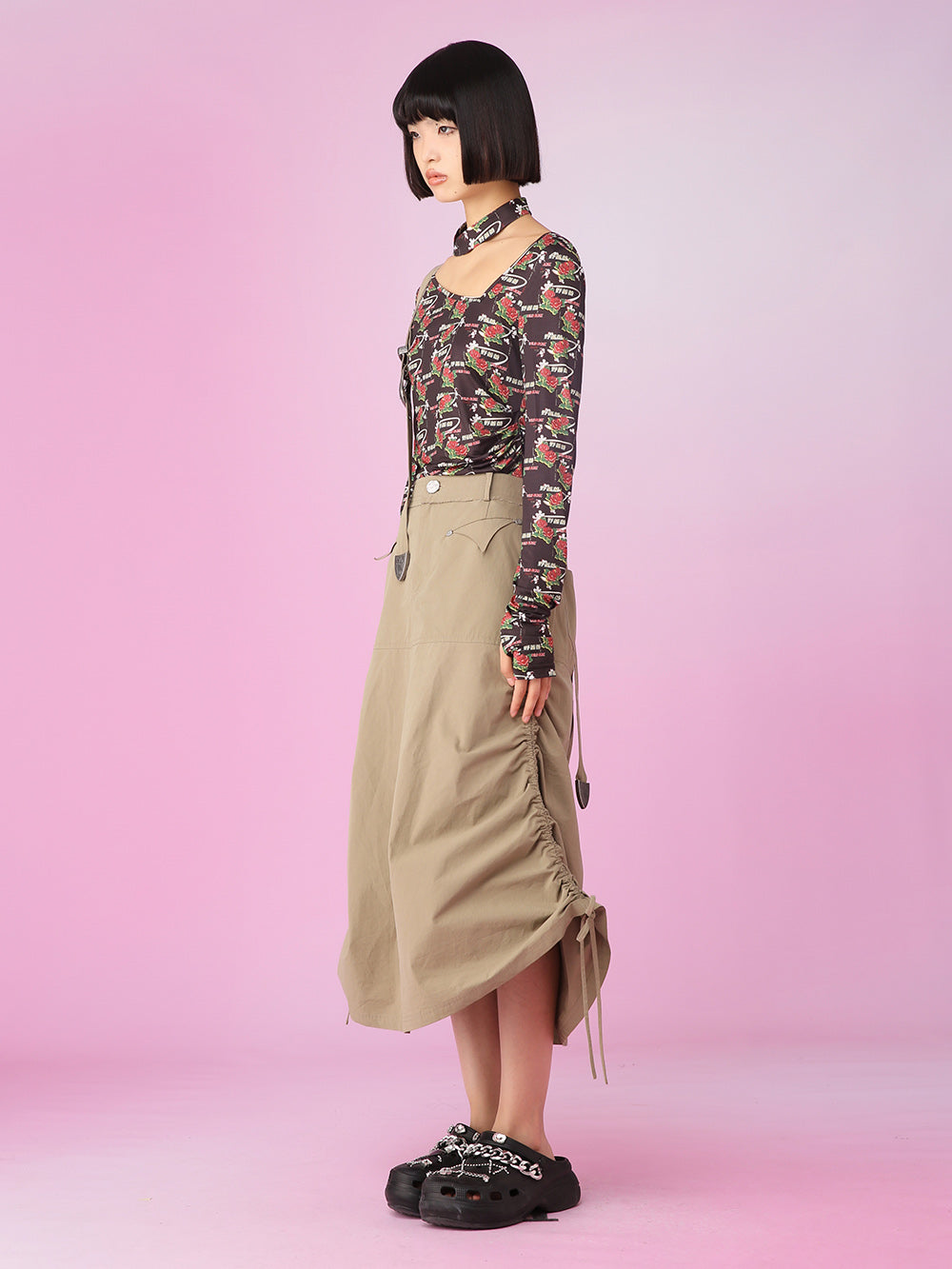 MUKZIN Long Classic Khaki Loose All-match Suspender Skirts