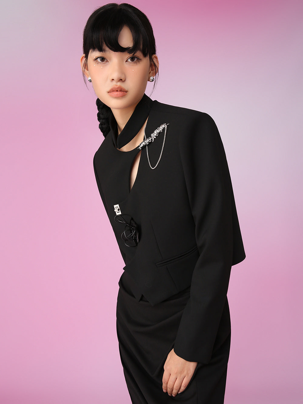 MUKZIN  Black Fashion Retro Irregular Look Thin Outerwears