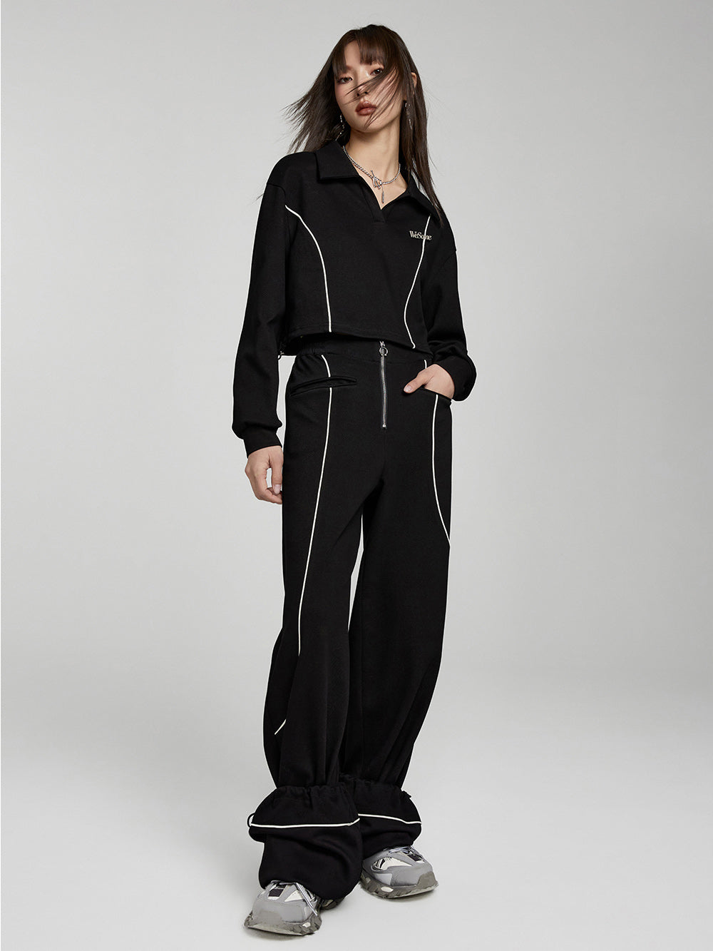 MUKTANK×WESAME Fashion All-match Irregular Color Contrast Pants