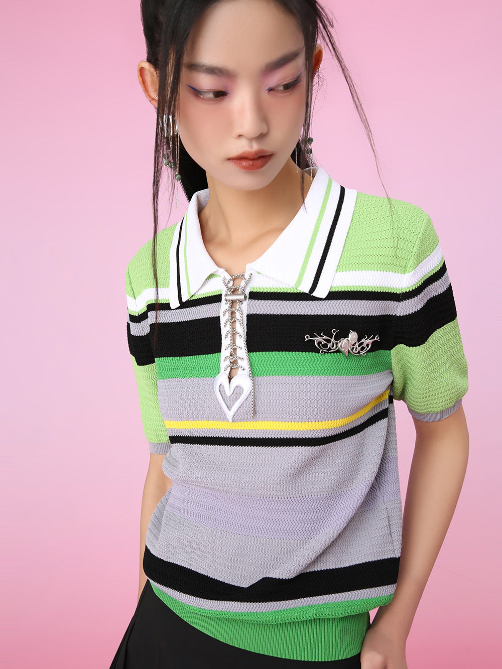 MUKZIN Stripe Fresh Polo Neck Unique Knittled T-shirts Knitwear