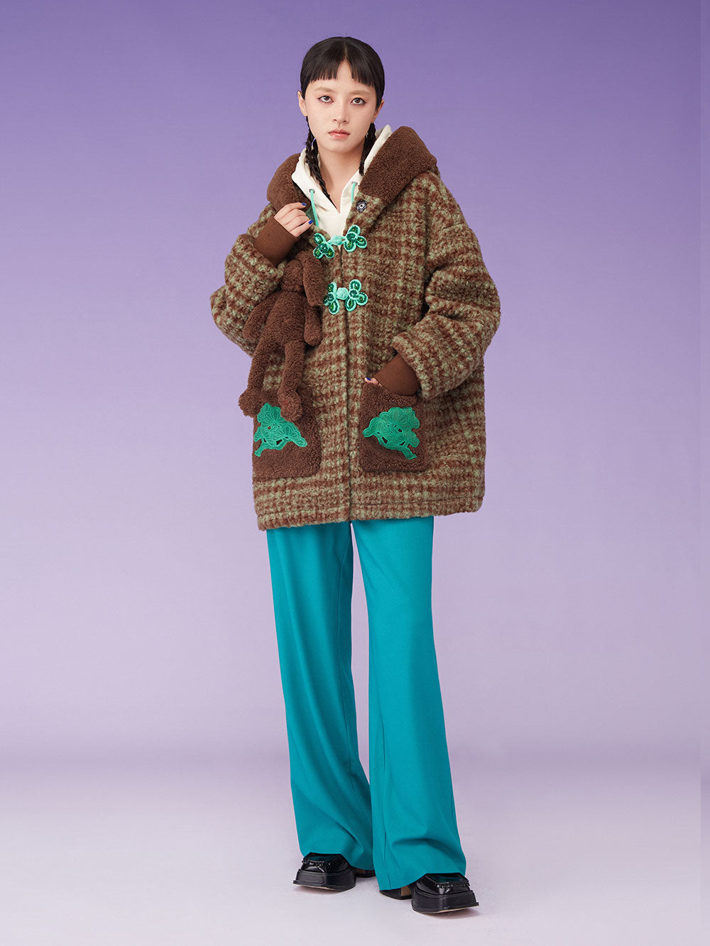 MUKZIN Lambswool Big Pocket Hooded Brown Coat