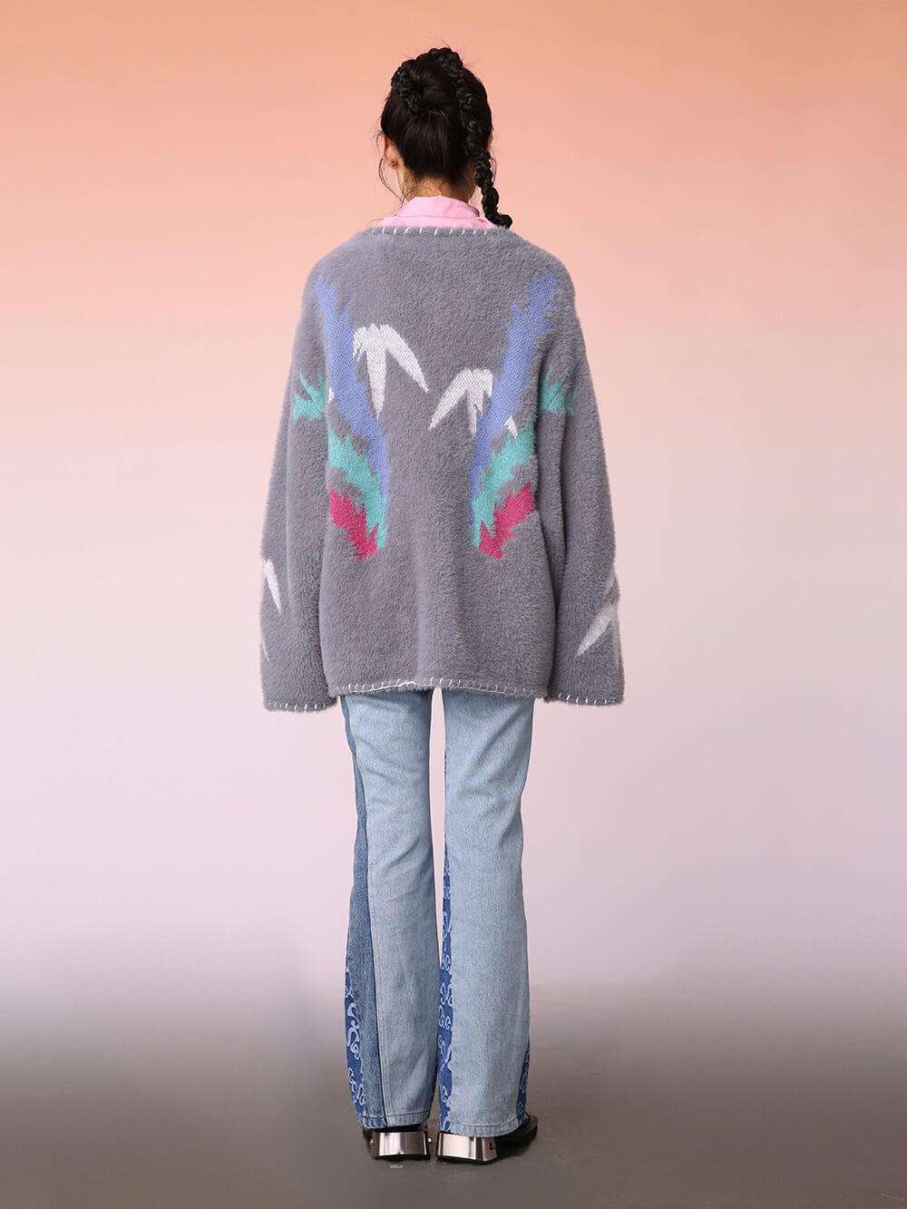 MUKZIN Mid Length Bamboo Tiger Pattern Grey Cardigan