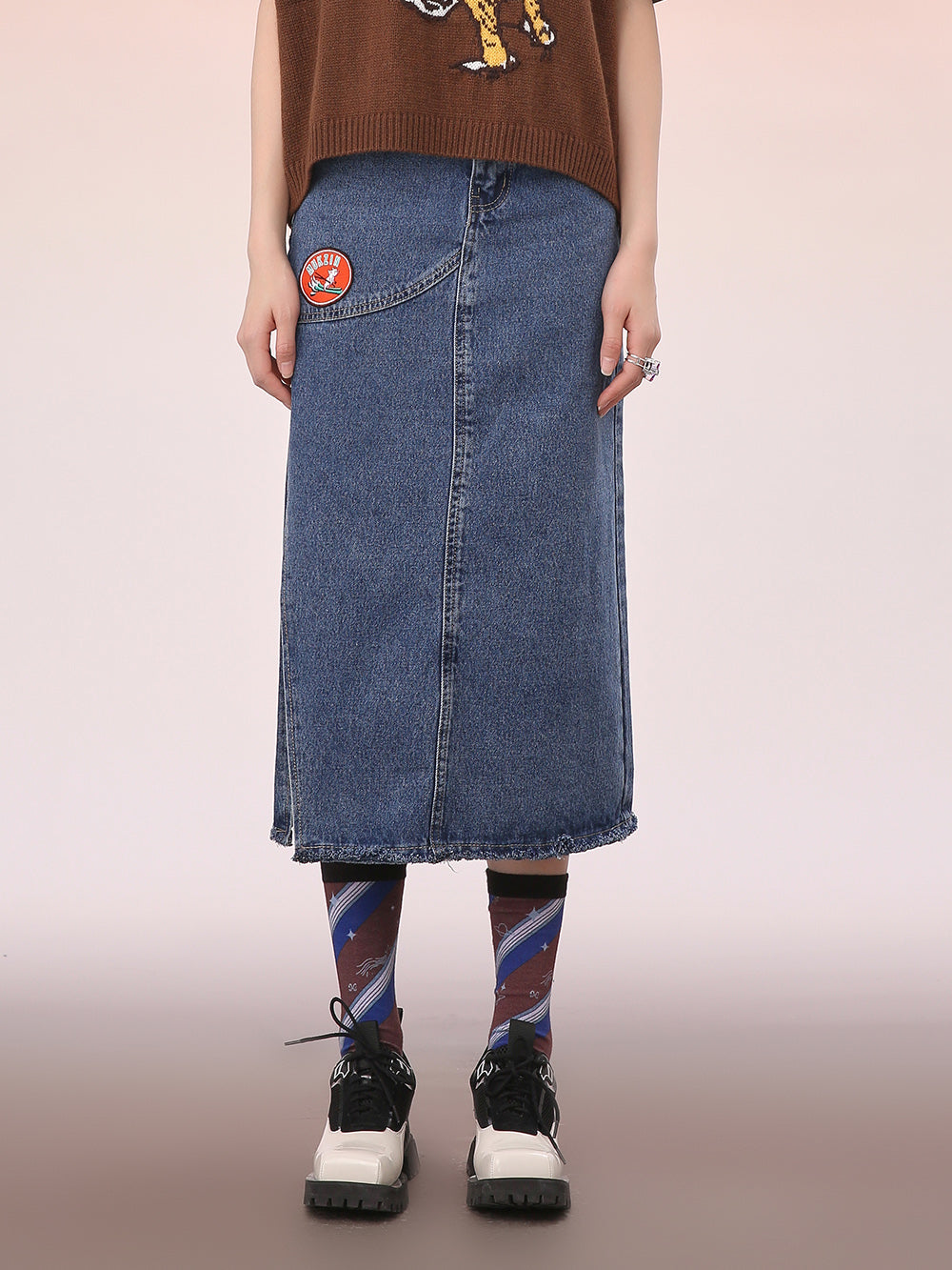 MUKZIN Simple Long All-match Blue Popular Skirts