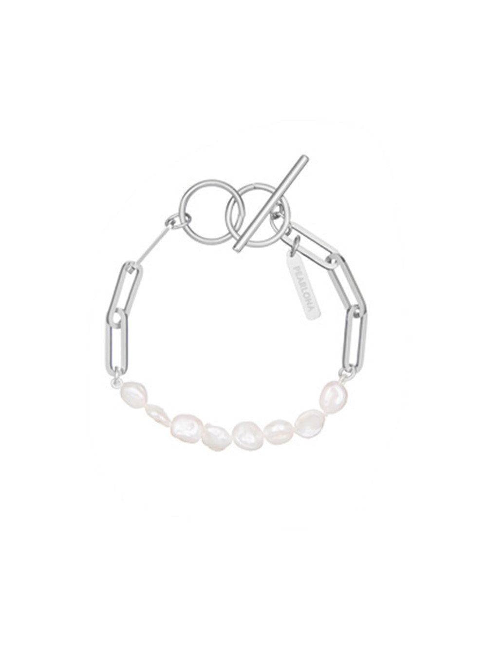 MUKTANK Baroque Pearl Silver Chain Double Panel Bracelet