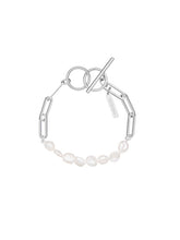 MUKTANK Baroque Pearl Silver Chain Double Panel Bracelet