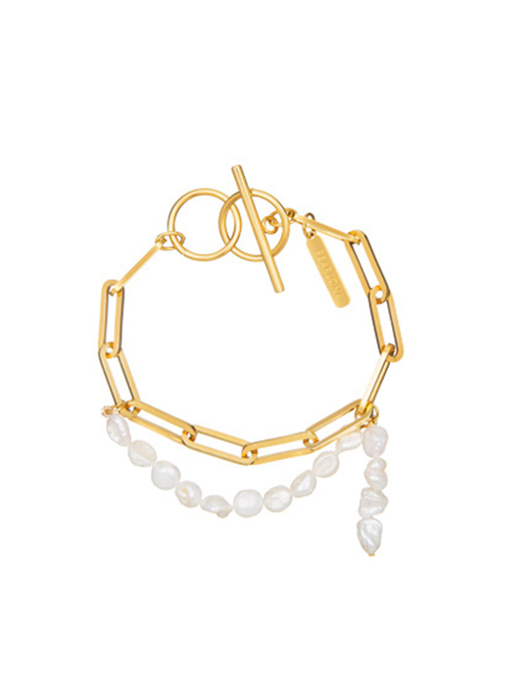 MUKTANK Baroque Pearl Gold Chain Link Bracelet