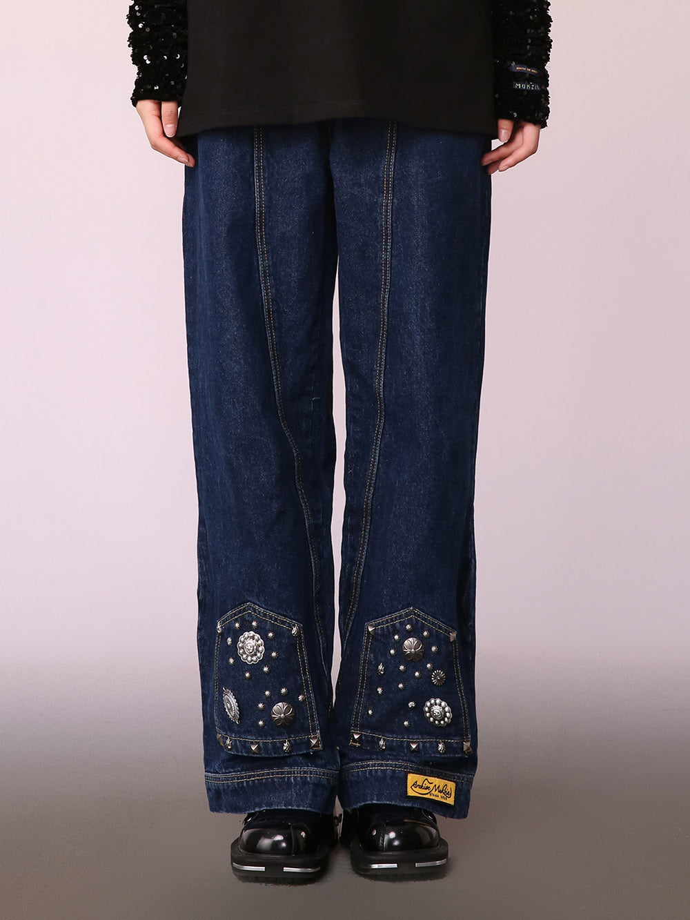 MUKZIN Dark Blue Denim Wide Leg Pants