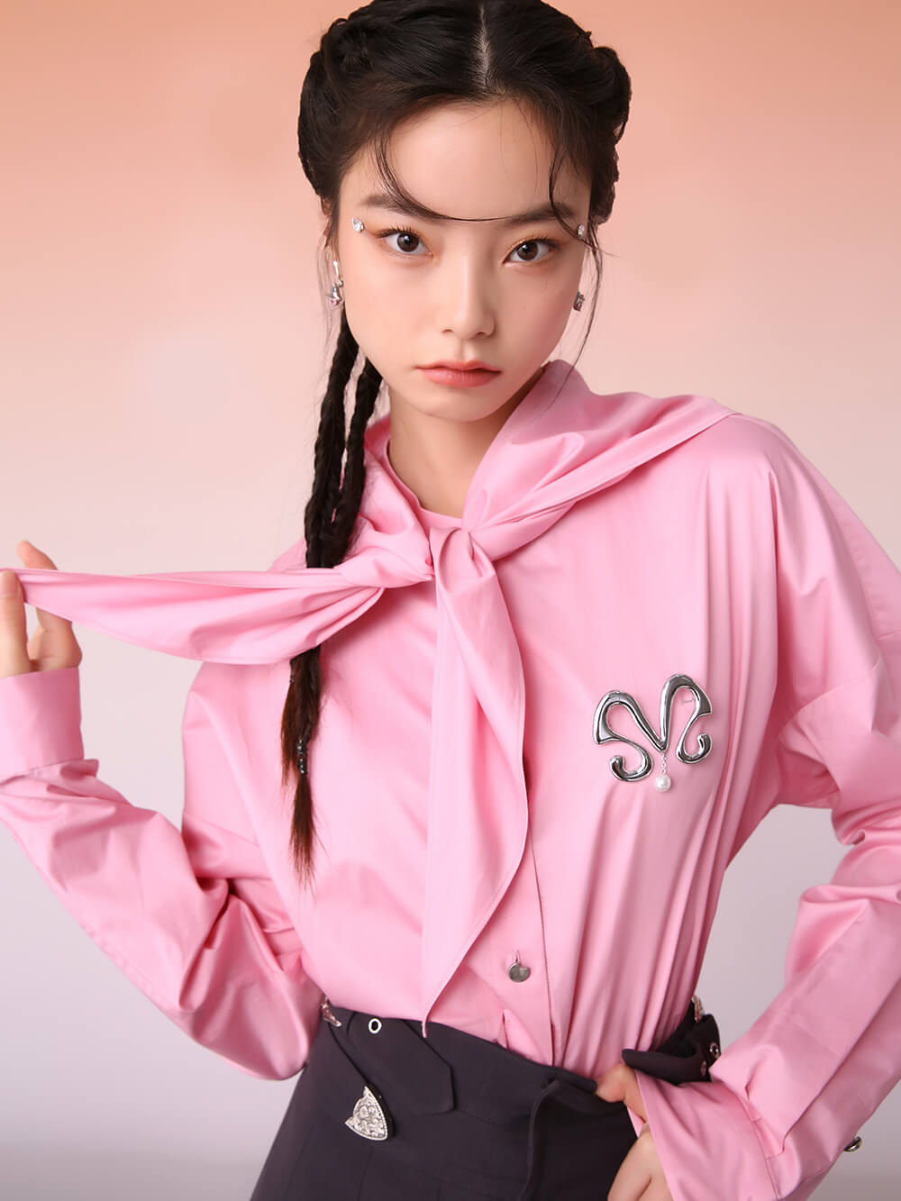 MUKZIN Irregular Detachable Collar Pink Shirt