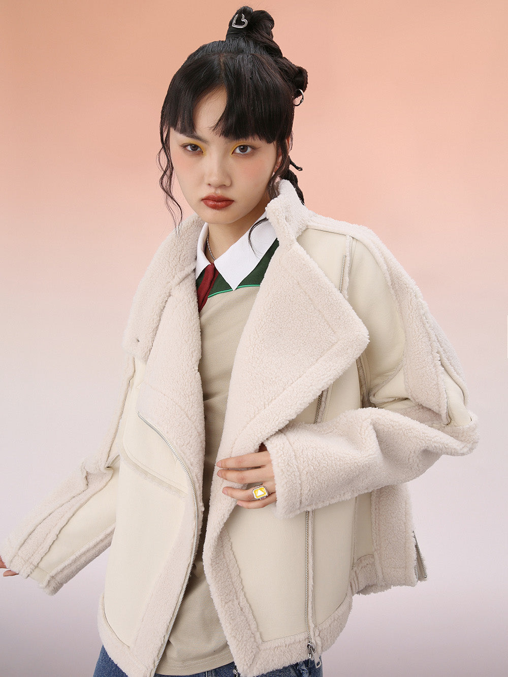 MUKZIN“Capsule Collection”Off - White Cross V - Neck Gold Ornament Embroidered Loose Dress main image 1