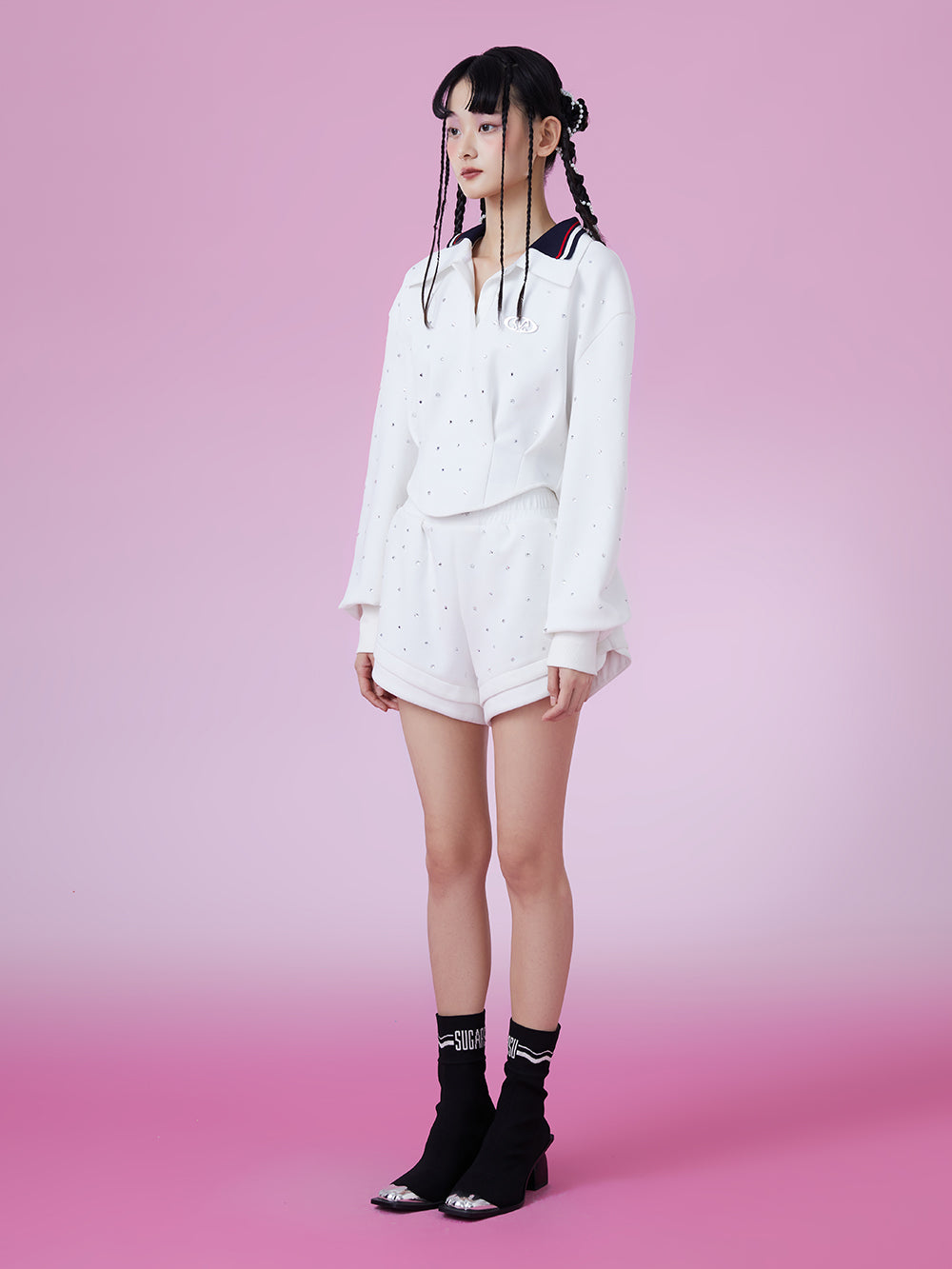MUKZIN Panelled Design White Campus Style Hoodie