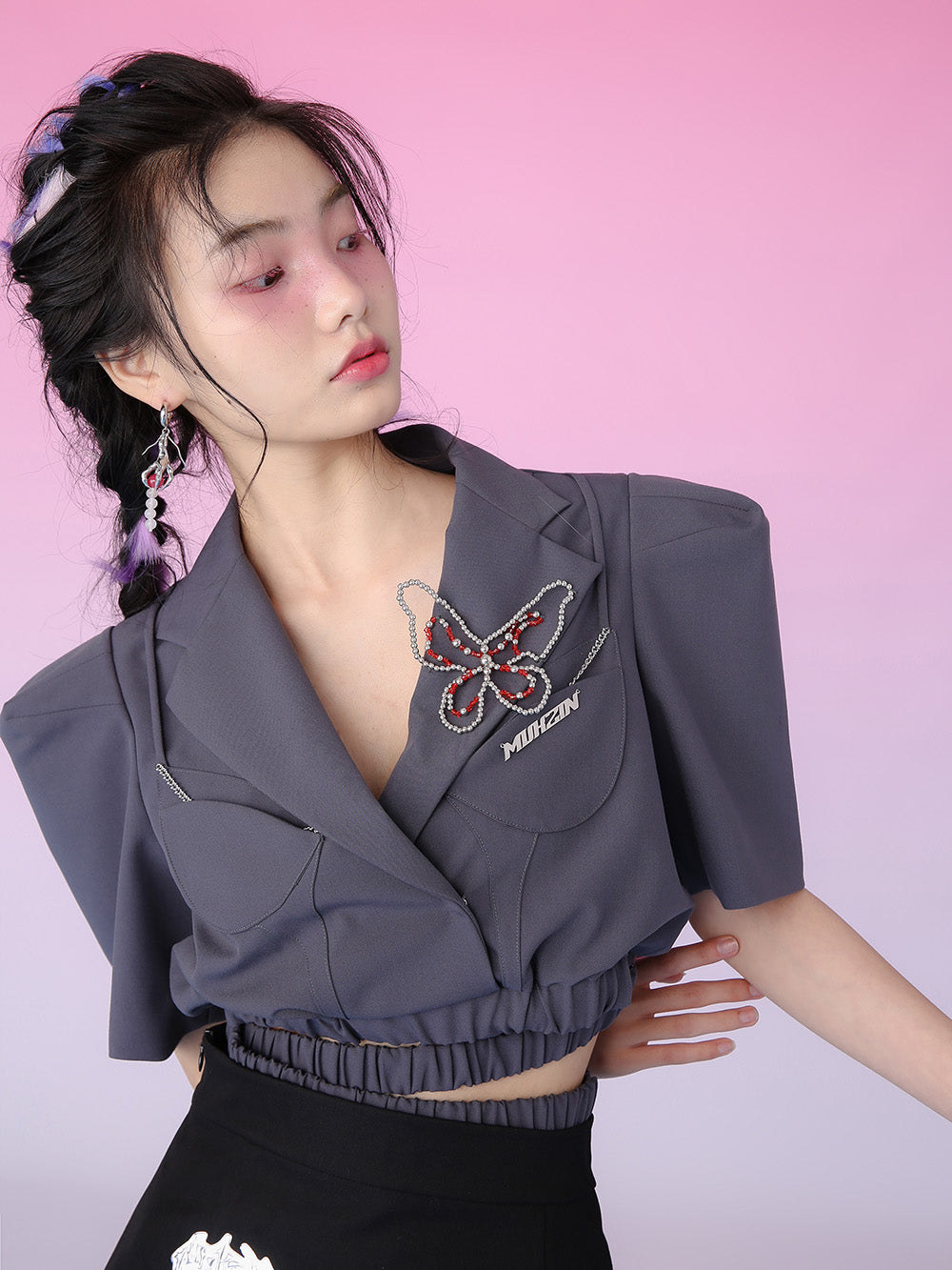 MUKZIN Iron Grey Cropped Blazer Coat