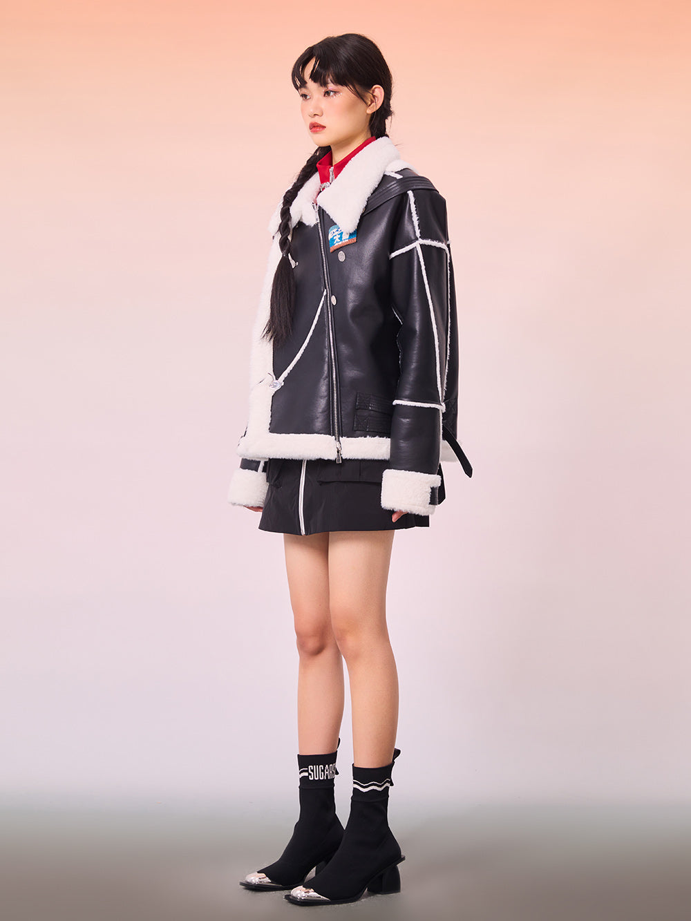 MUKZIN Black and White -Block Lambskin Coat