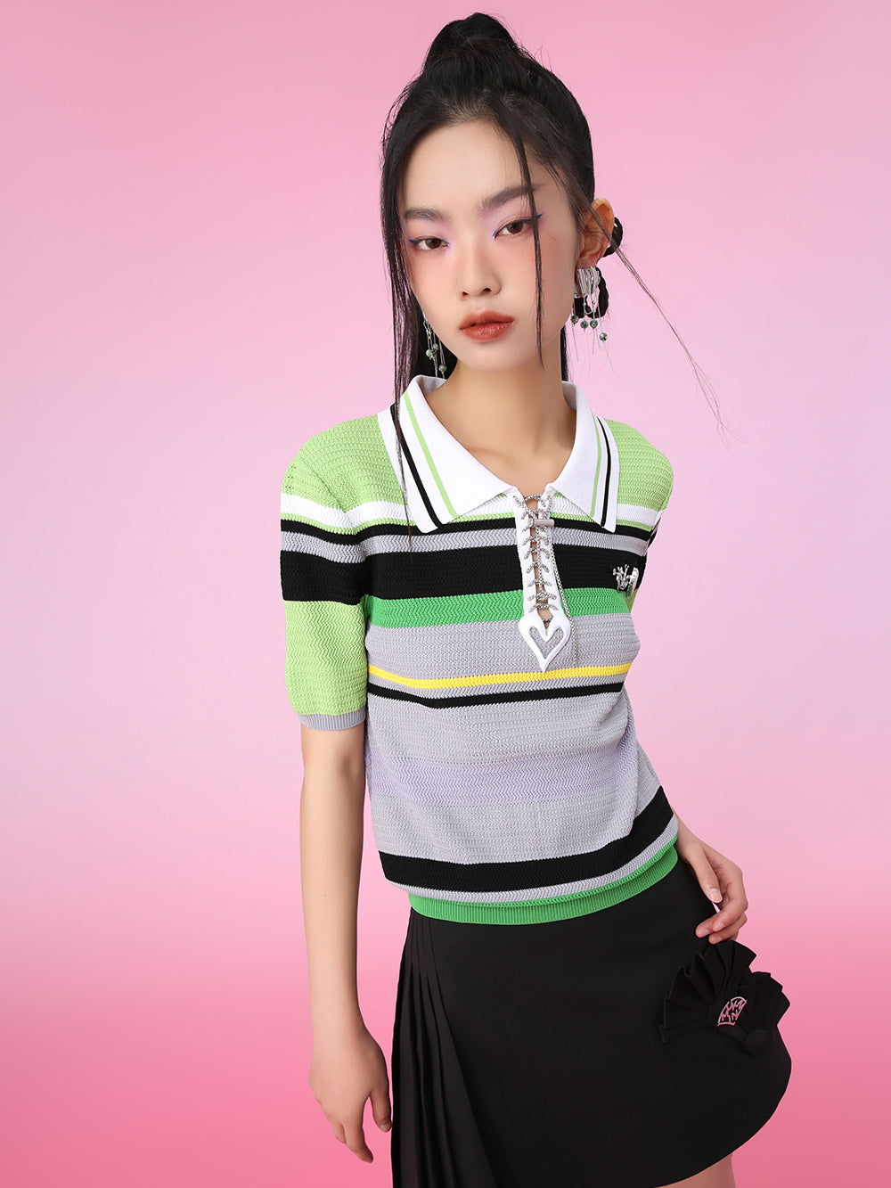 MUKZIN Stripe Fresh Polo Neck Unique Knittled T-shirts Knitwear