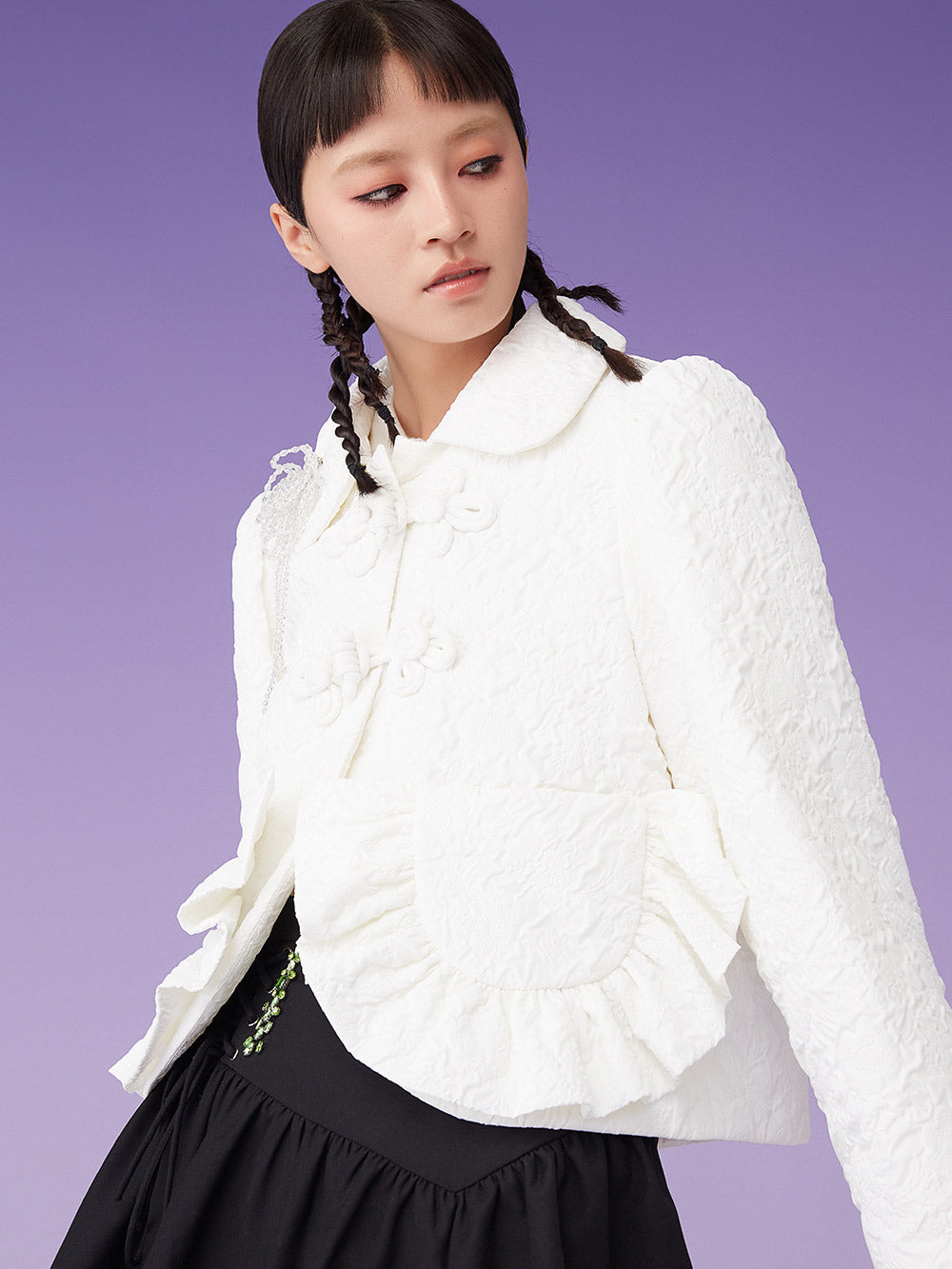MUKZIN Retro Jacquard Fit Short Coat White