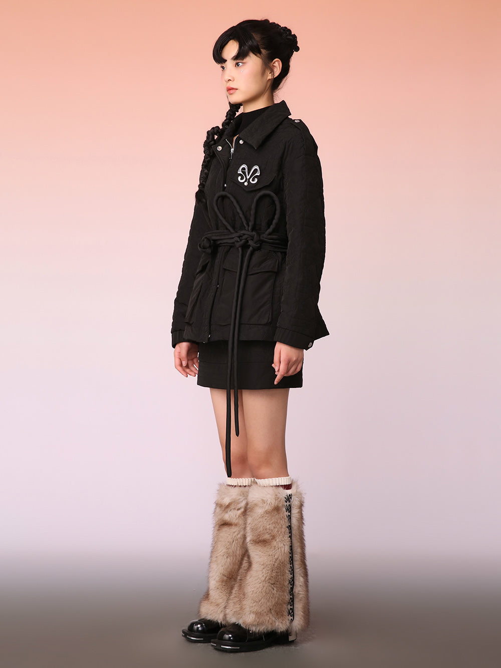 MUKZIN Black Knit Jacquard Jacket with Waist Panel