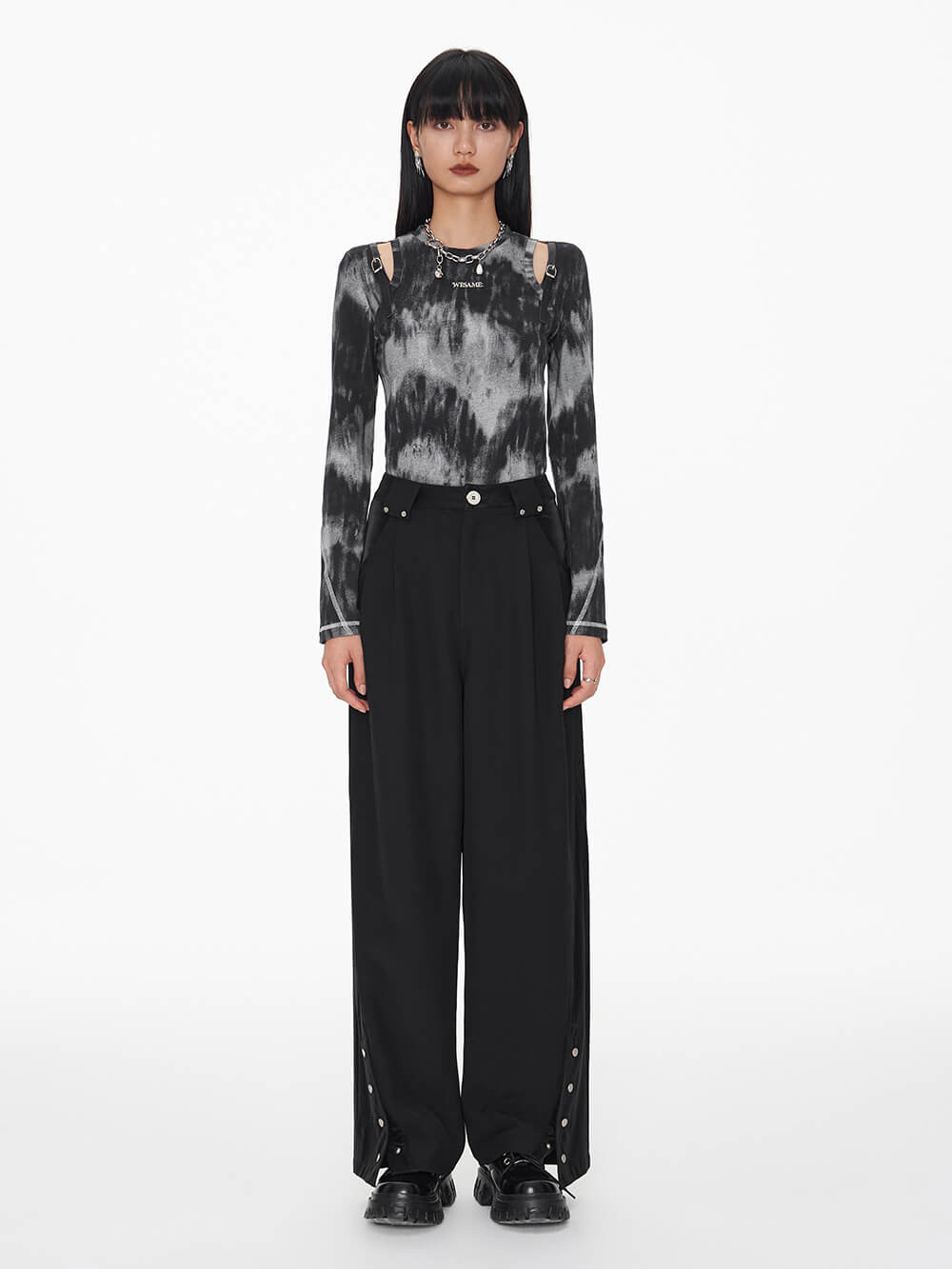 MUKTANK Ⅹ WESAME Double Belt Cutout Black Slim Fit Bottoming Shirt
