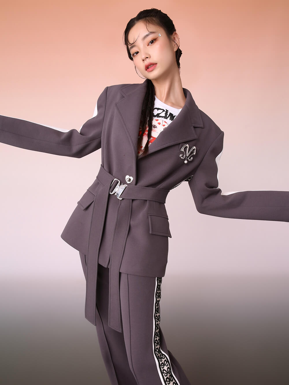 MUKZIN Grey Casual Blazer Coat