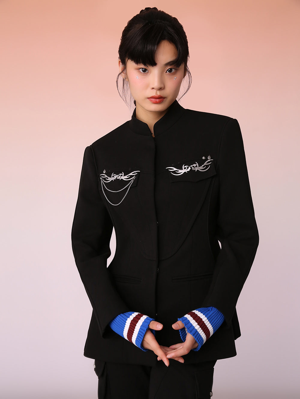 MUKZIN Black Mid-Length Paneled Threaded Cuff Jacket