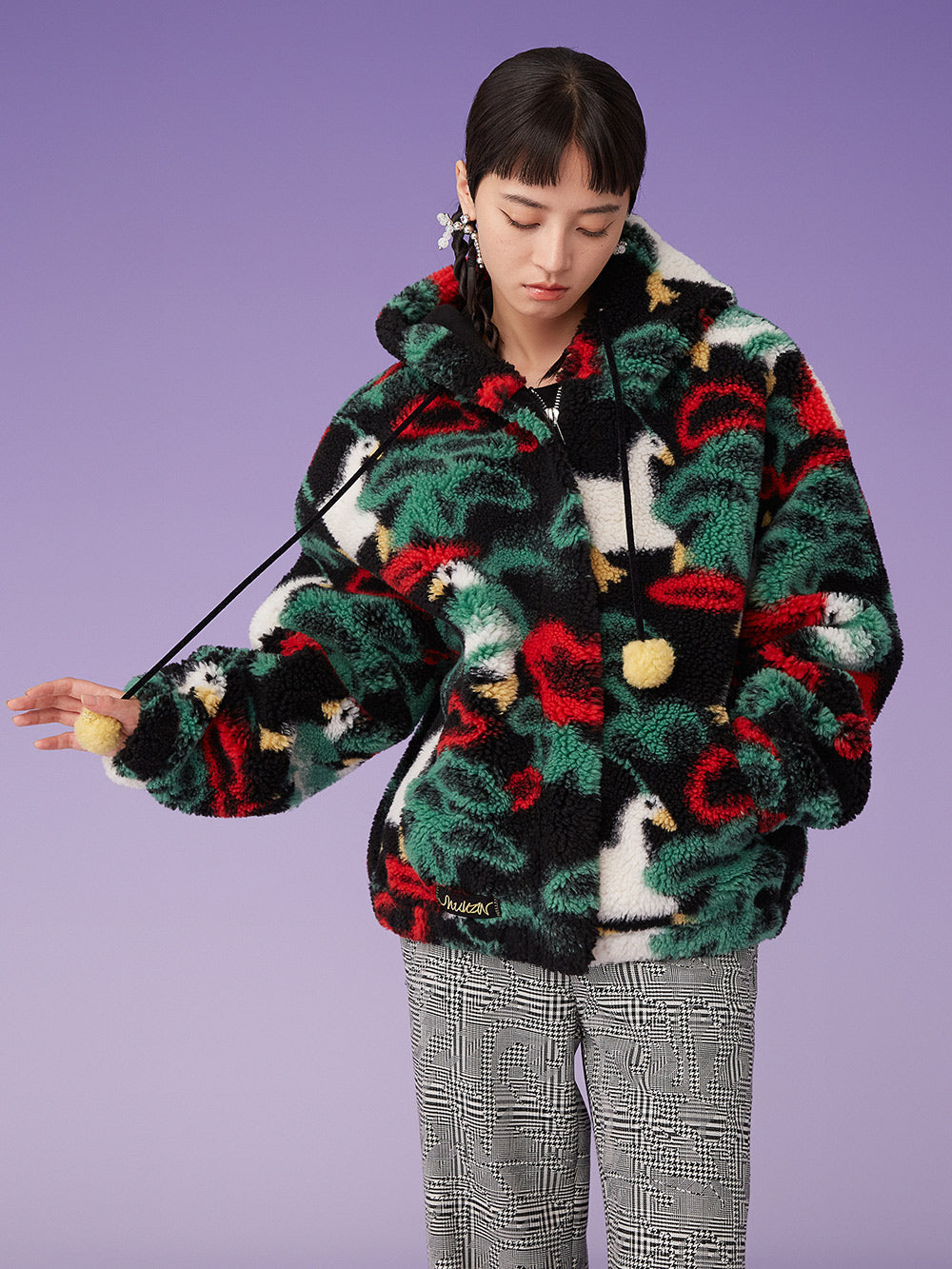 MUKZIN Retro Hooded Grain Plush Eco-friendly Fur Coat