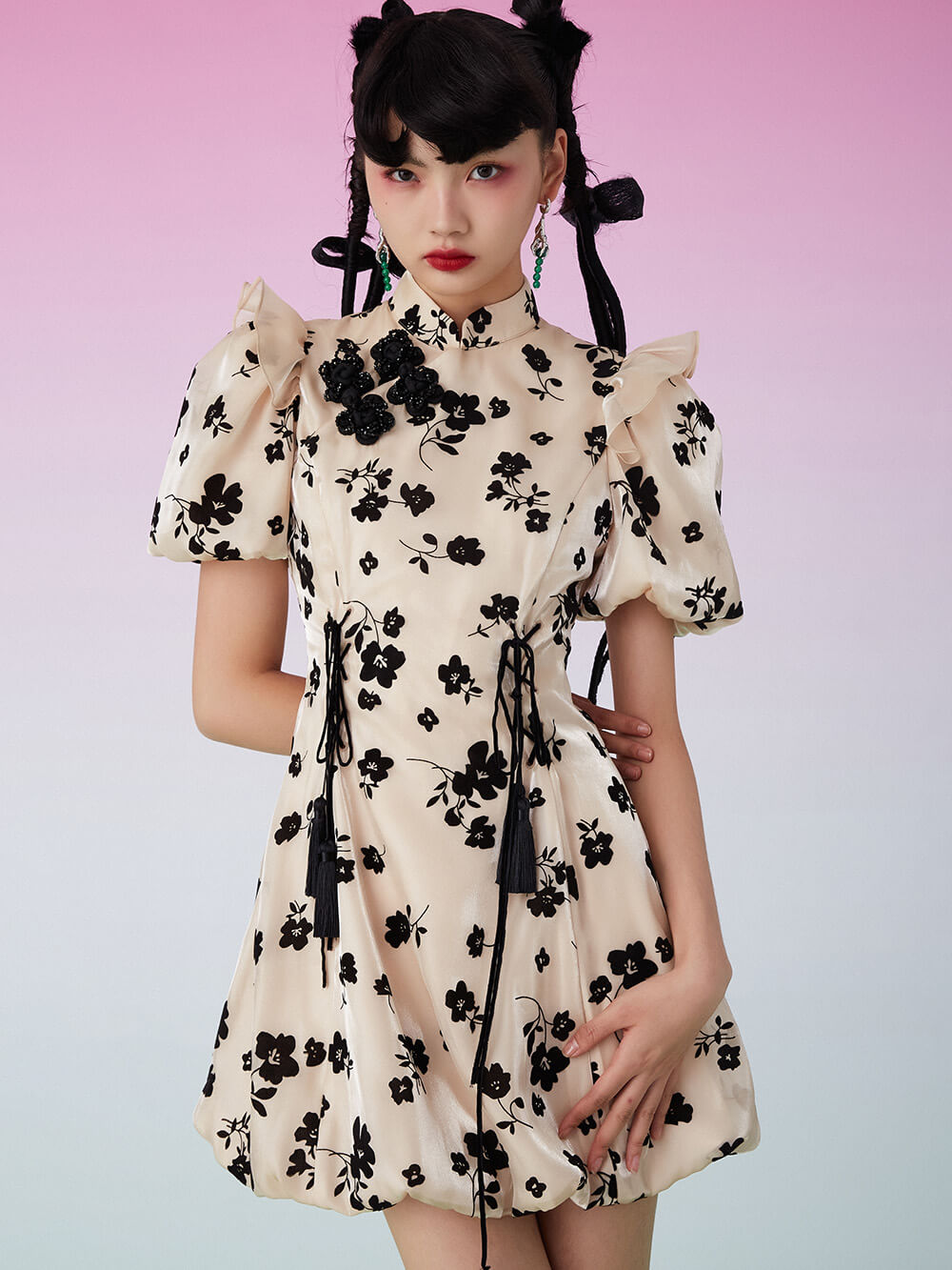 MUKZIN Improved Cheongsam QIPAO With Black Disc Buckle