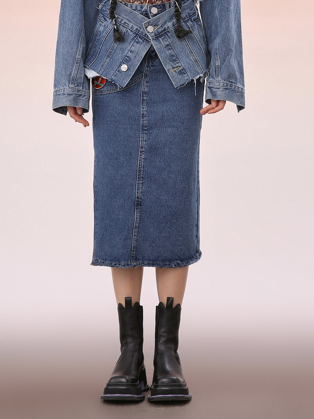 MUKZIN Simple Long All-match Blue Popular Skirts