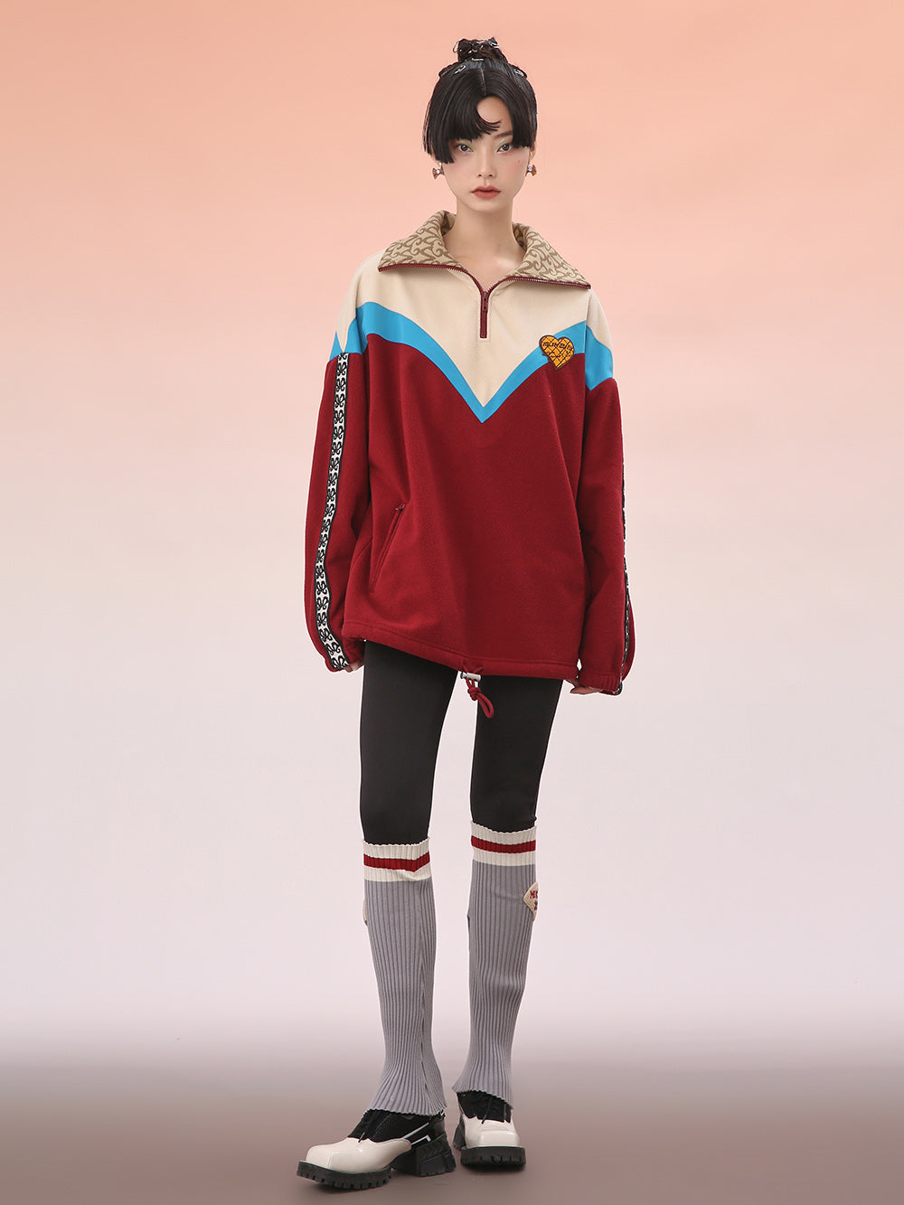 MUKZIN Classic Blue and Red Collocation Loose Hoodie Jacket