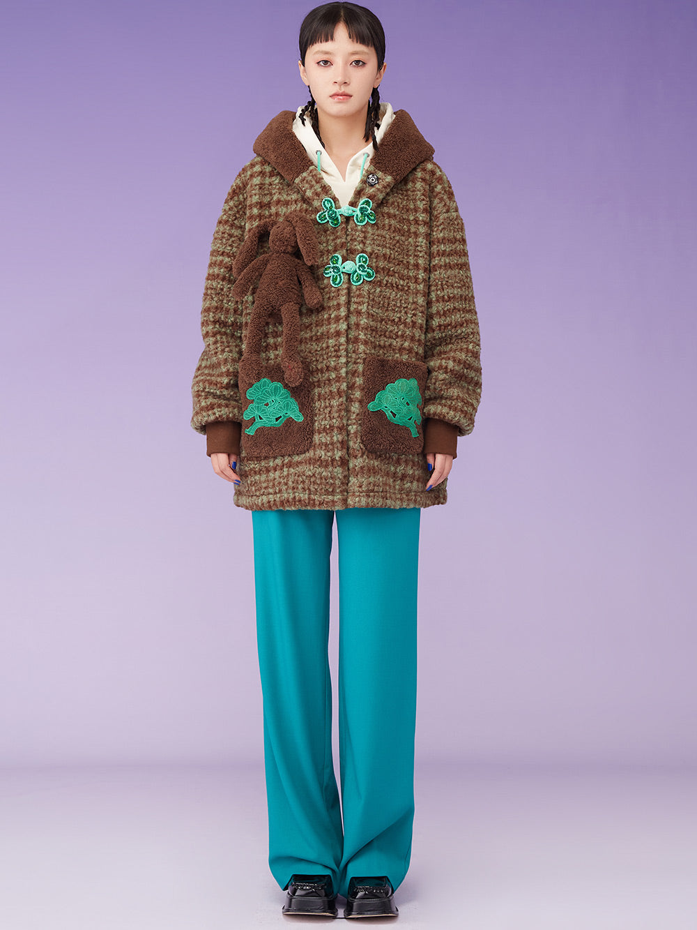 MUKZIN Lambswool Big Pocket Hooded Brown Coat