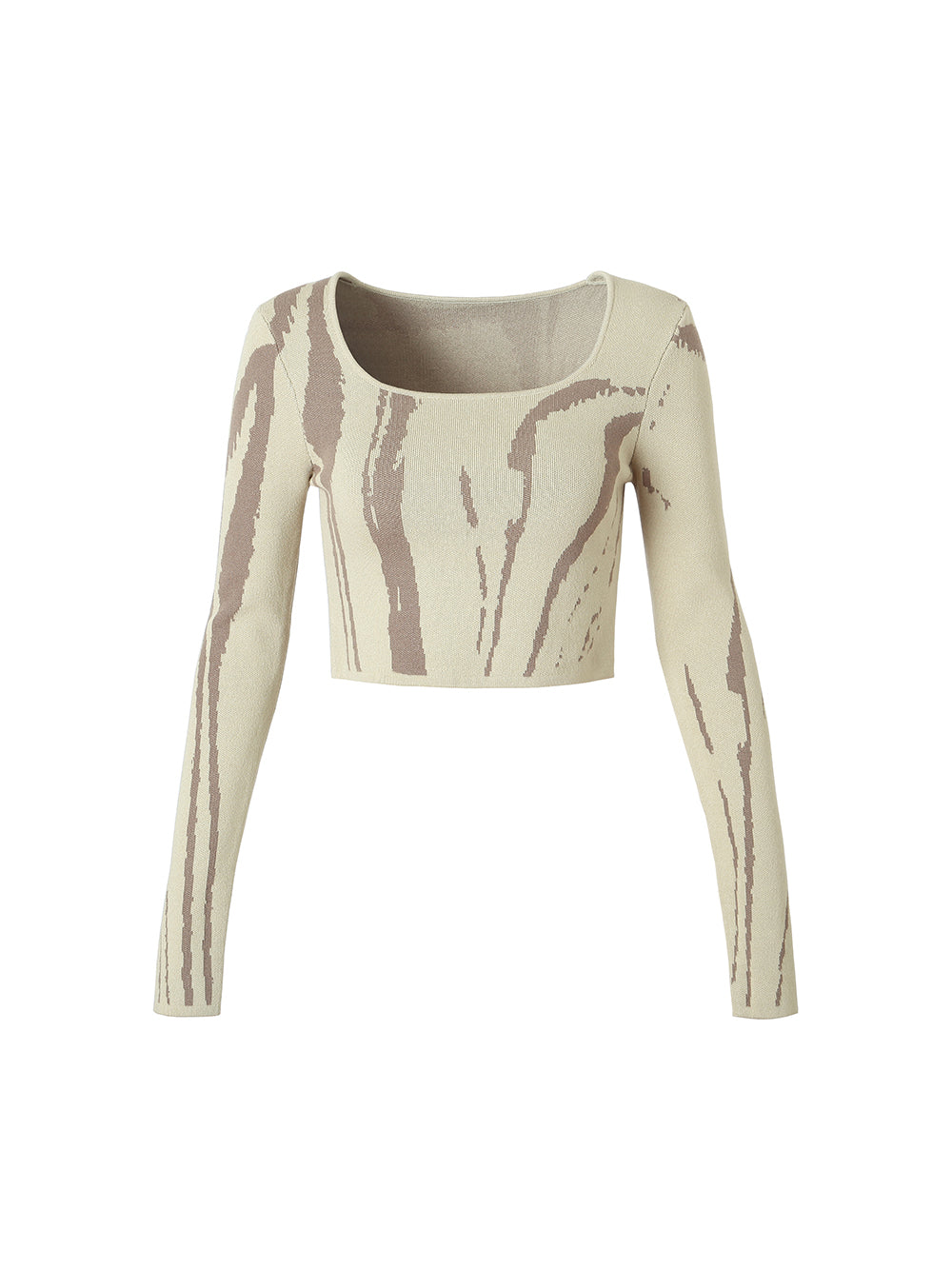 MUKTANK×WESAME Jacquard Square Neck Cropped Slim-fit Pullover Sweater