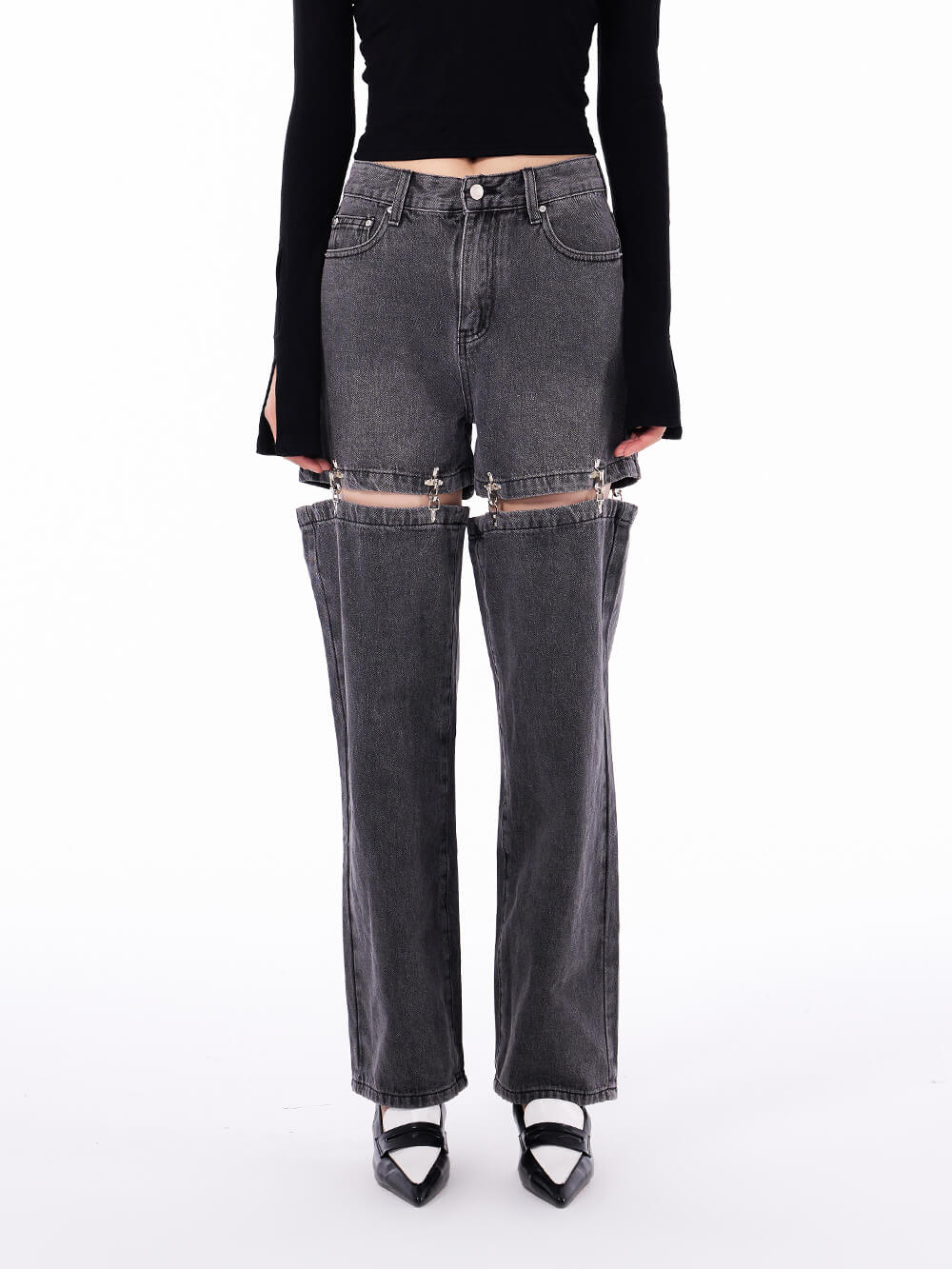 MUKTANK Metal Buckle Loose Two-Piece Denim Jeans