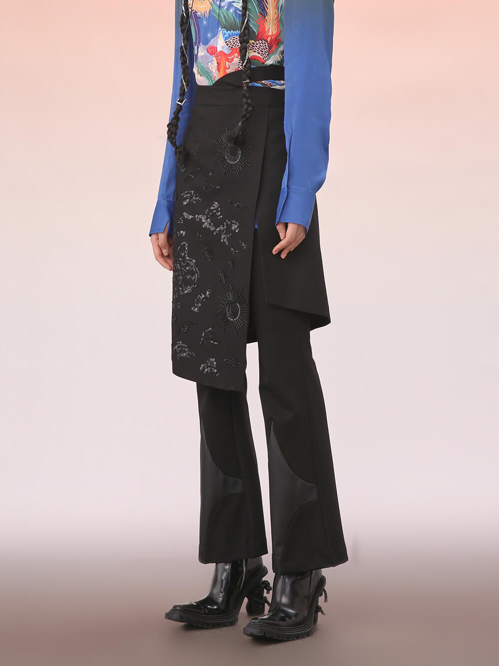 MUKZIN Mid-Length Asymmetric Black Skirt